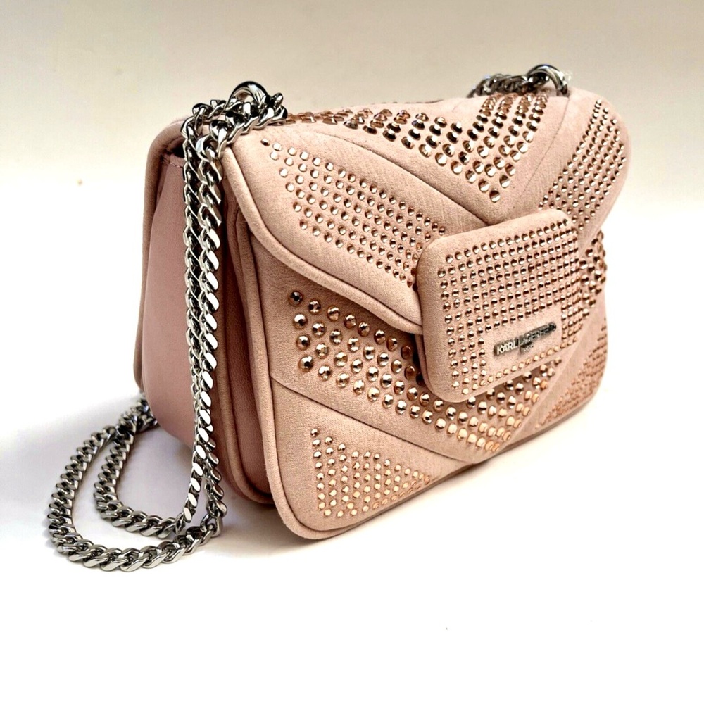 Karl Lagerfeld Paris Fleur Rhinestone Encrusted Crossbody Dusty Pink Rose Color